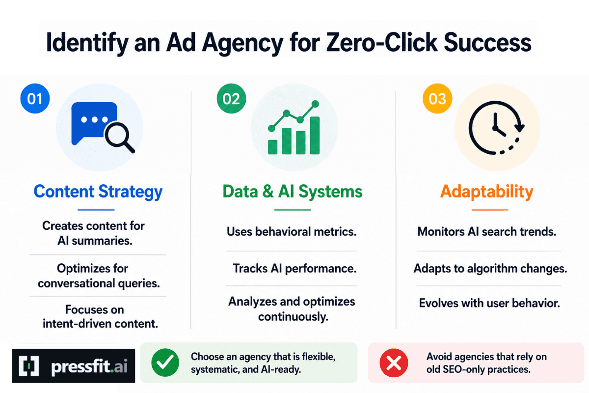 Three things that identify an ad agency ready for zero-click search: content strategy, data and AI systems, and adaptability.